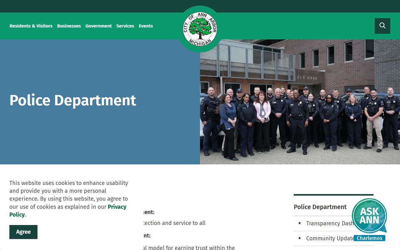 Ann Arbor Police Department records page for released inmates information