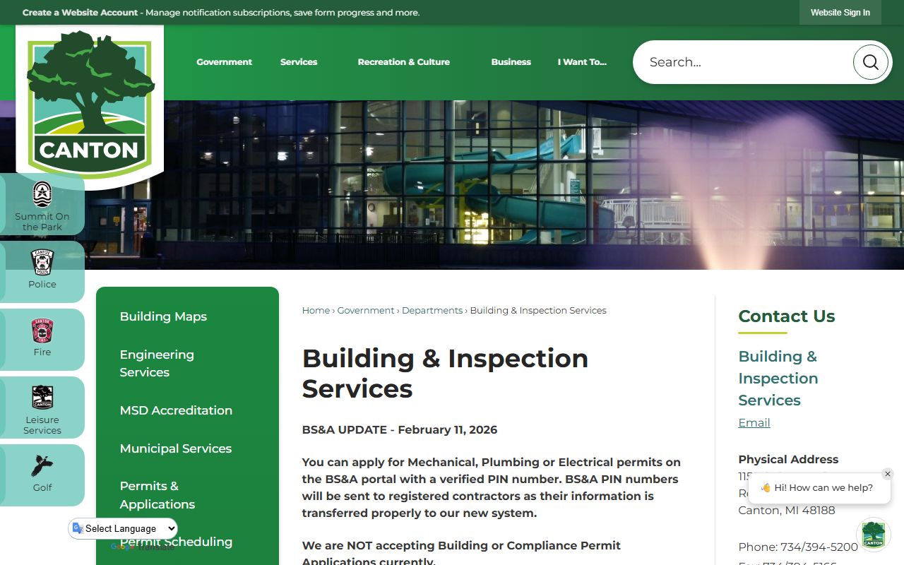 Canton Township Police Department page for released inmates information