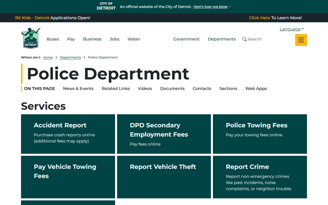 Detroit Police Department homepage for released inmates records