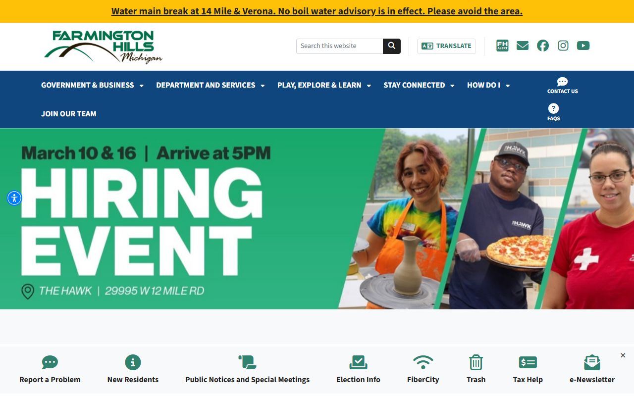 Farmington Hills city homepage for released inmates information