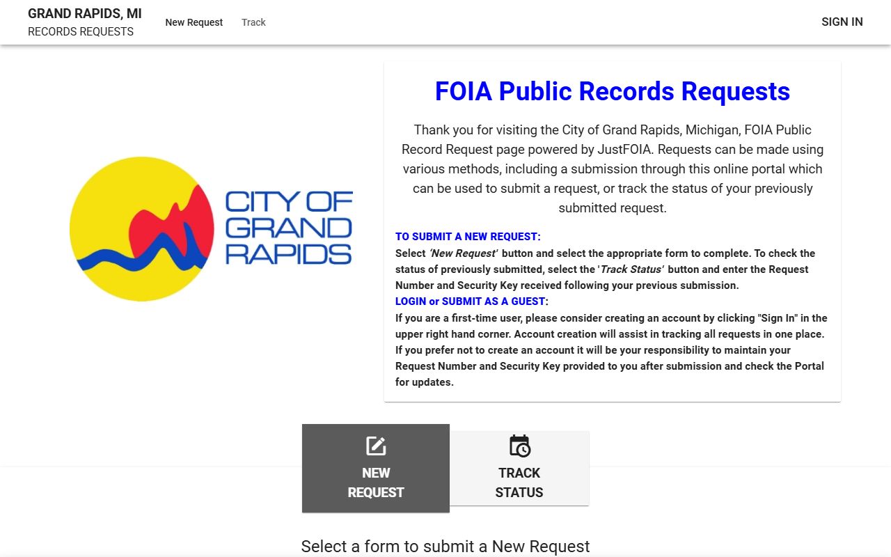 Grand Rapids FOIA public portal for released inmates record requests