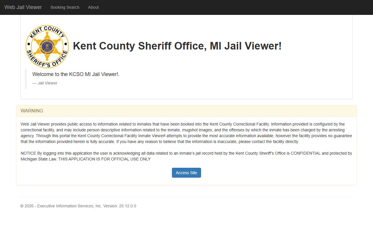 Kent County Web Jail Viewer search page for Grand Rapids released inmates