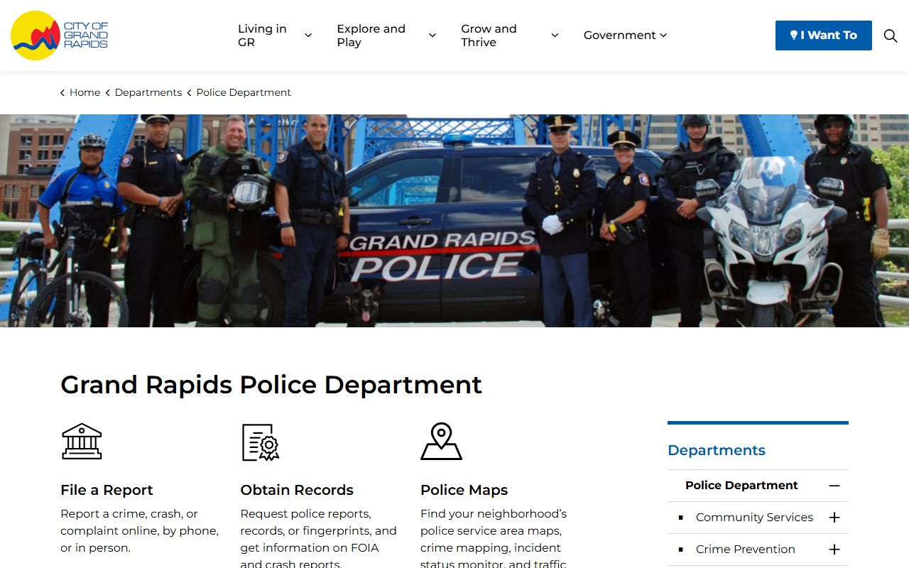 Grand Rapids Police Department main page with released inmates resources