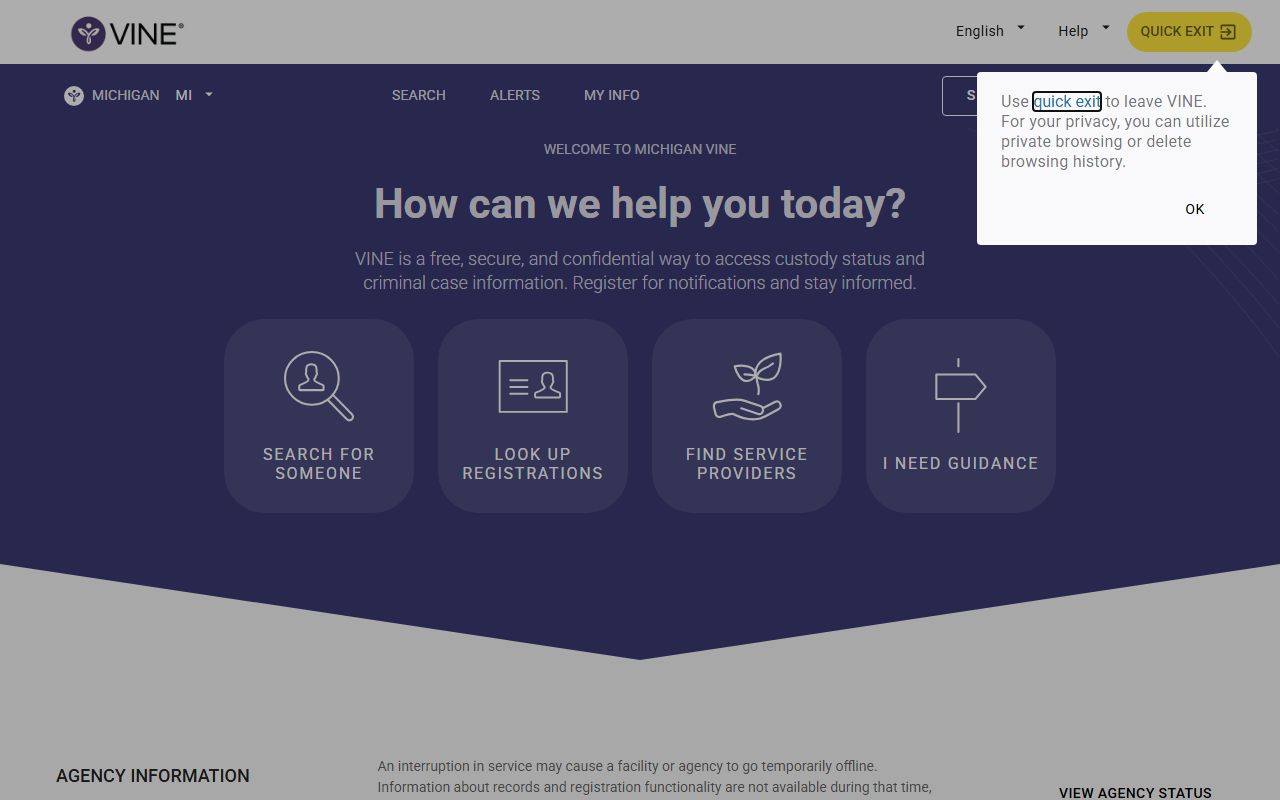 VINELink notification system for Grand Rapids released inmates alerts