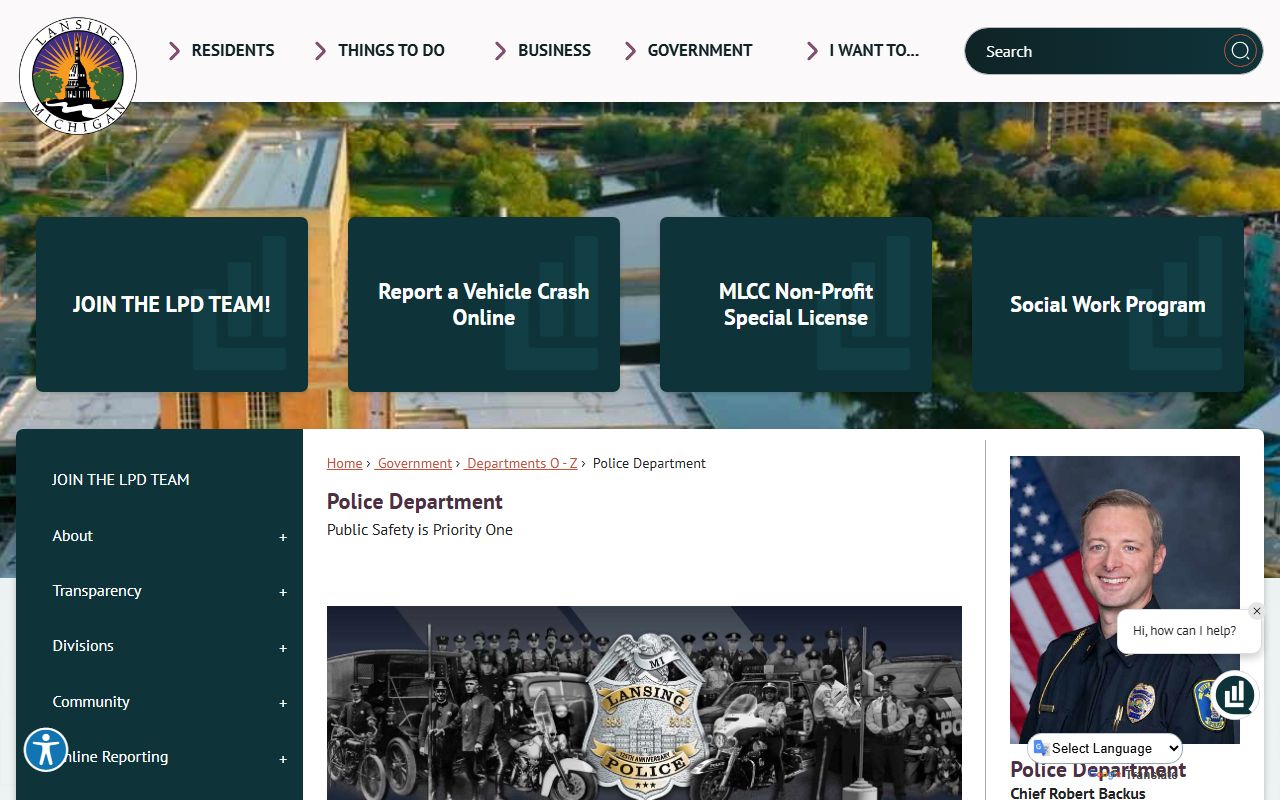 Lansing Police Department page for released inmates records