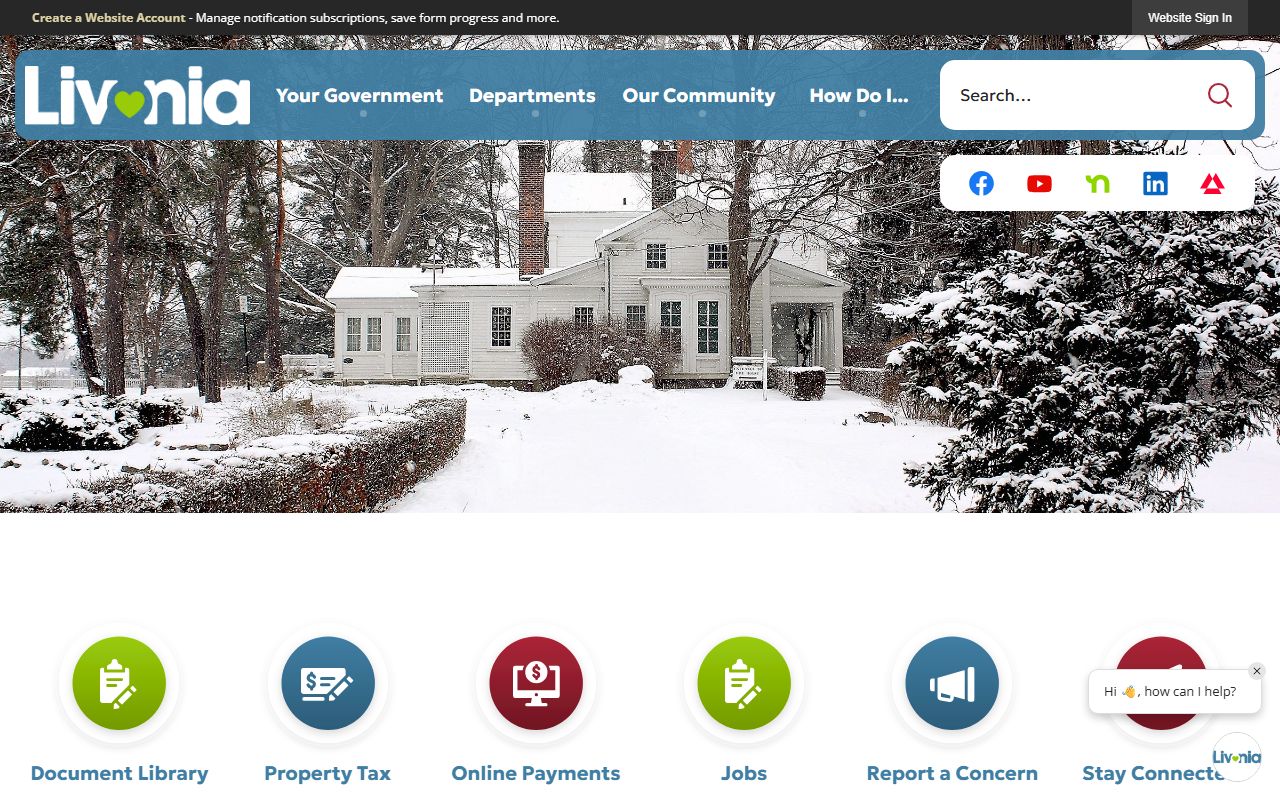City of Livonia homepage for released inmates records and services