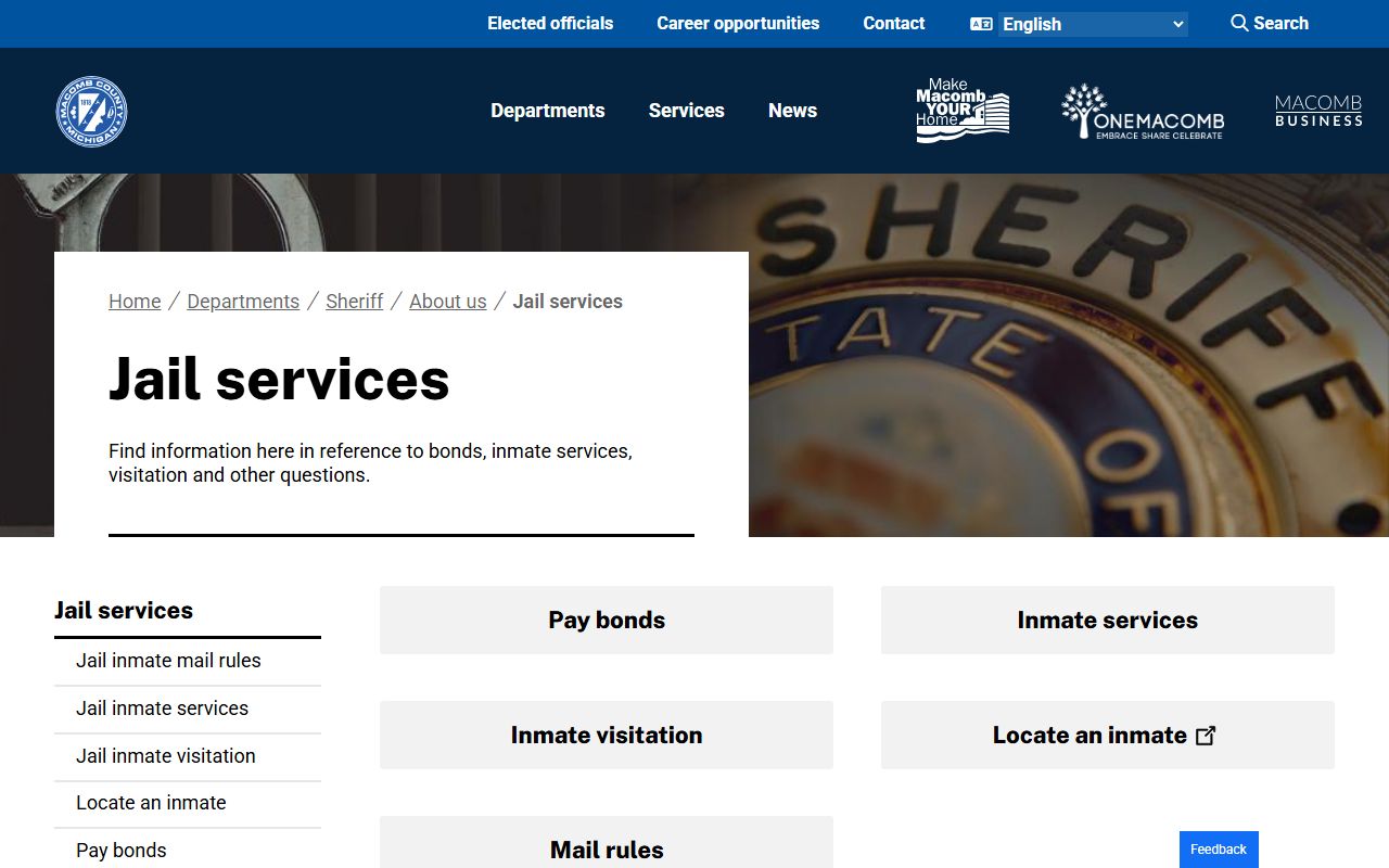 Macomb County jail services page for released inmates information