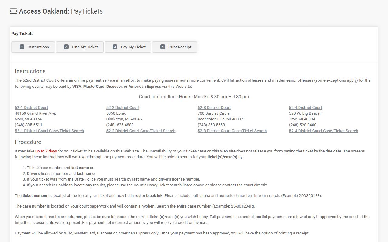 Oakland County ticket payment system related to Troy cases