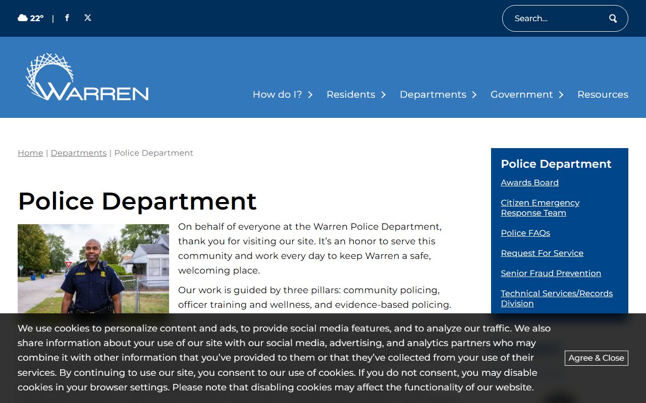 Warren Police Department homepage for released inmates records