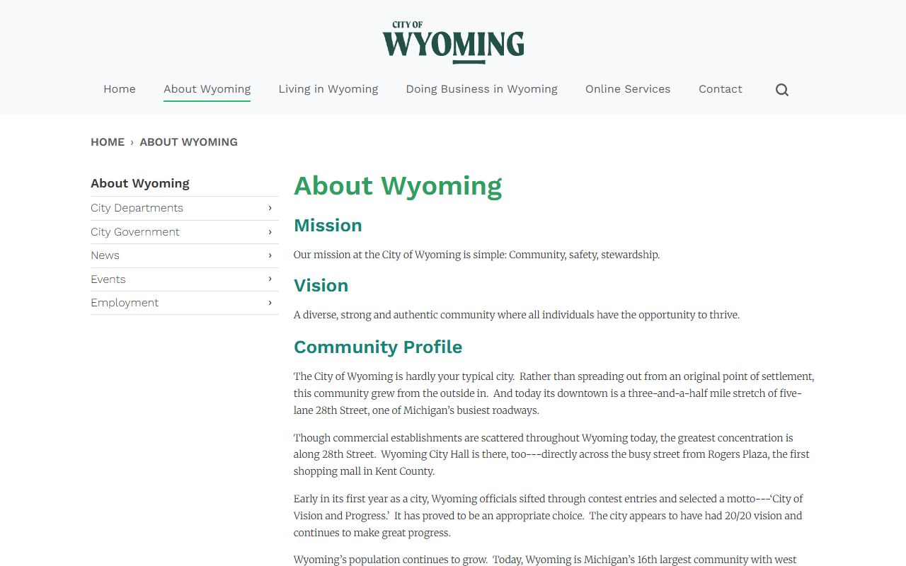About Wyoming Michigan community profile page