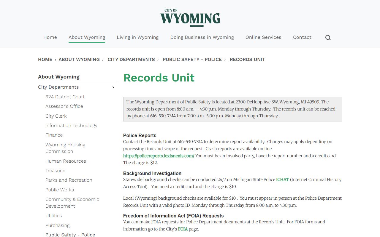 Wyoming police records unit page for released inmates records