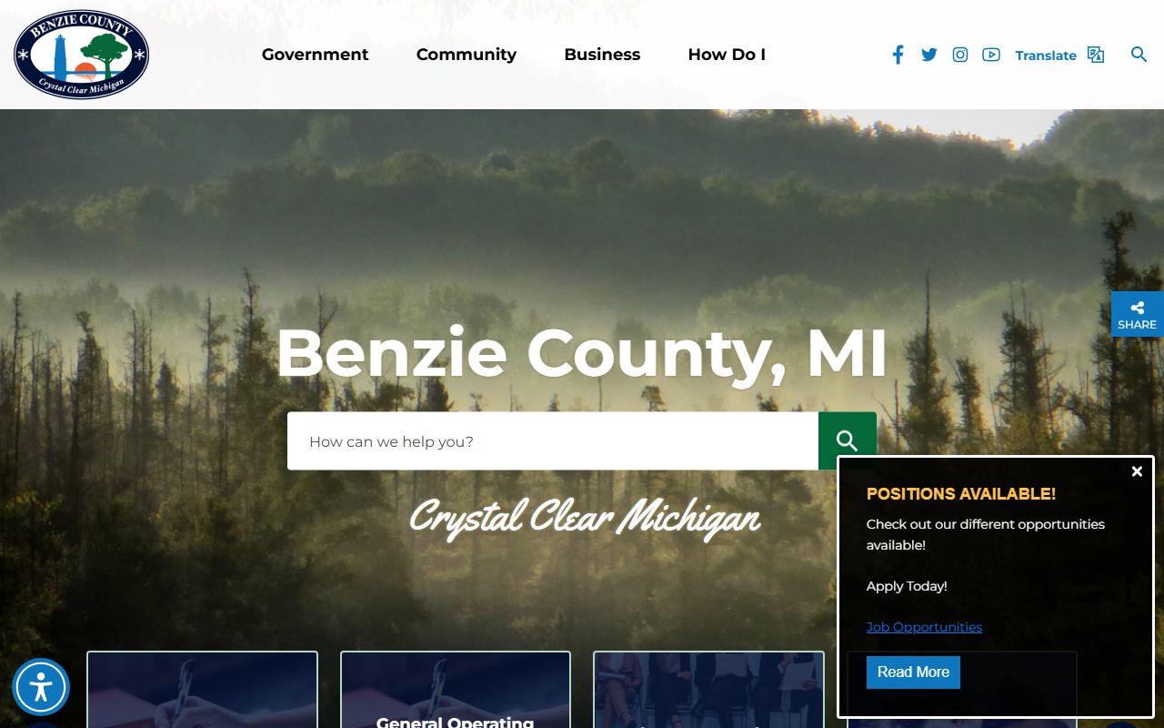 Benzie County government website for released inmates information