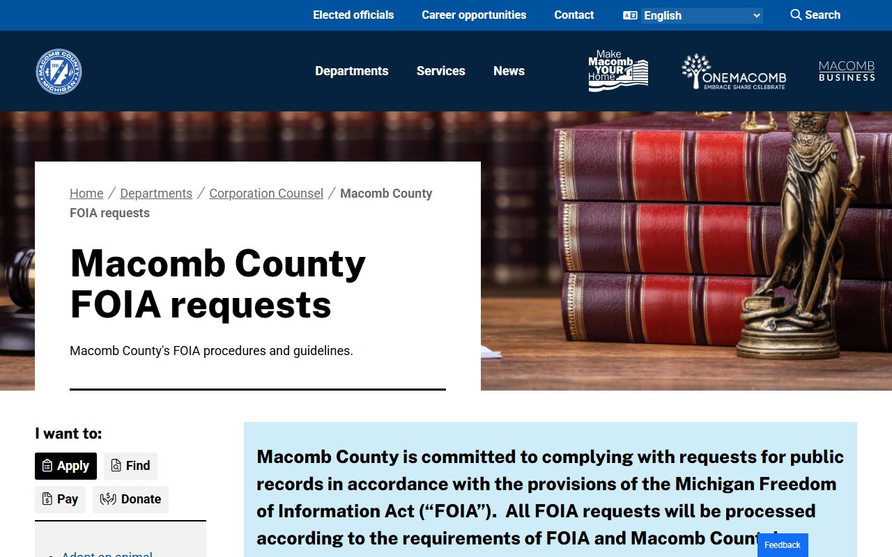 Macomb County FOIA request page for released inmates records