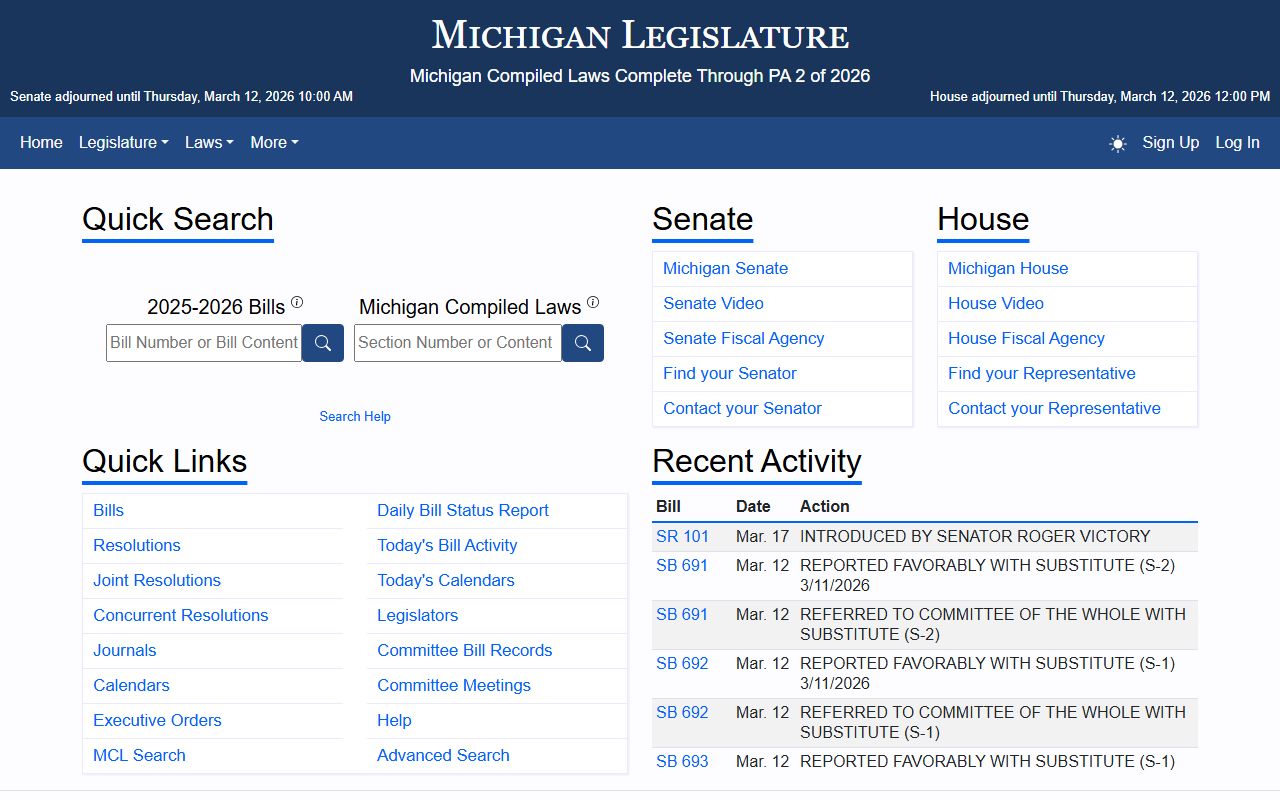 Michigan Legislature website for looking up released inmates statutes